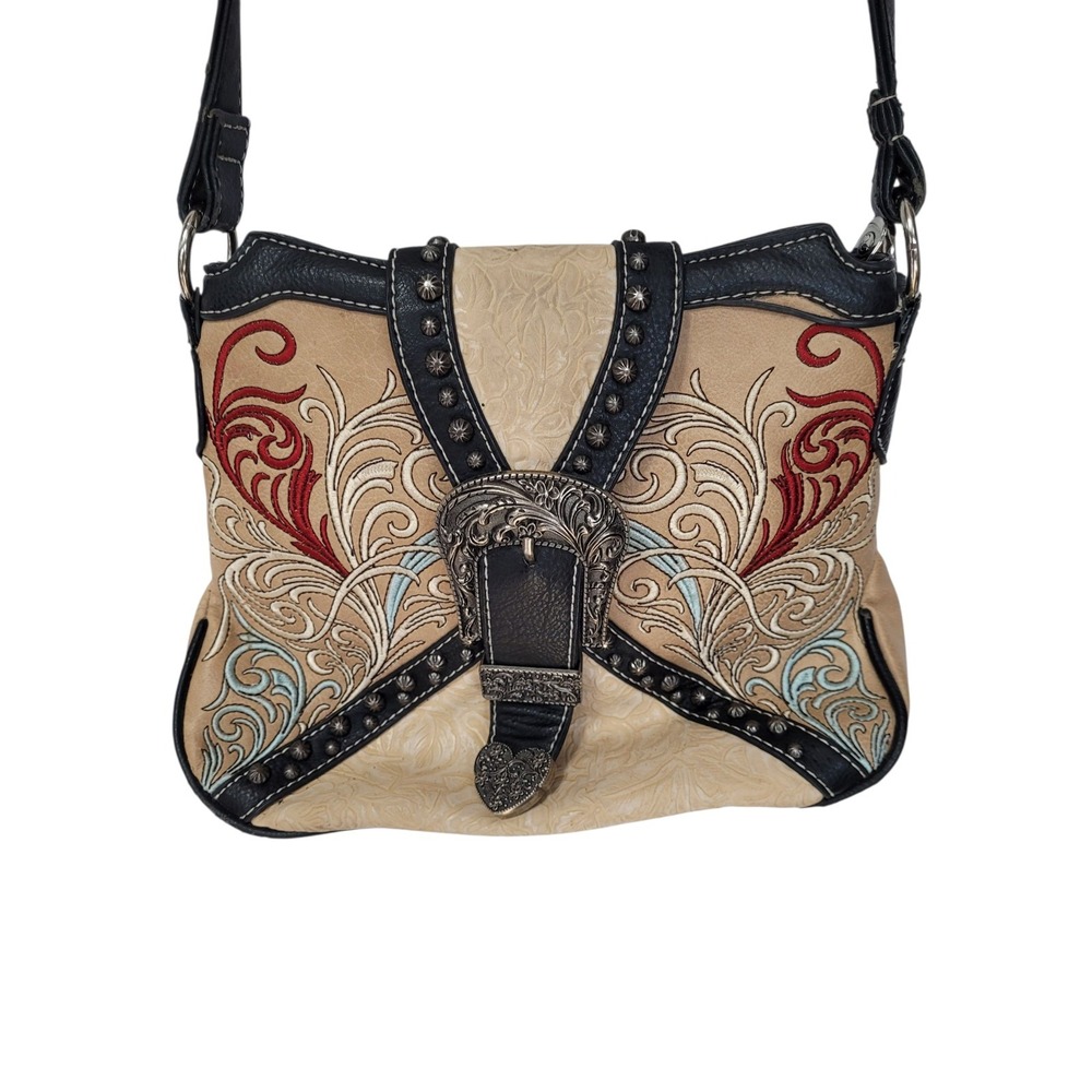 PG Western Crossbody Bag Concealed Carry Embroidery Buckle Studded Cowgirl Purse